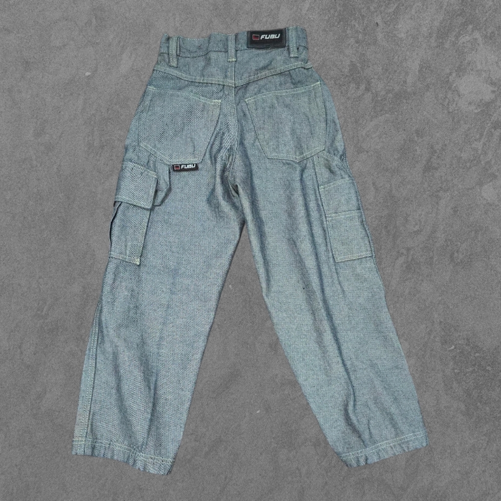 VINTAGE Fubu Jeans Womens 8 Grey Cargo Stretch Denim Y2K Streetwear